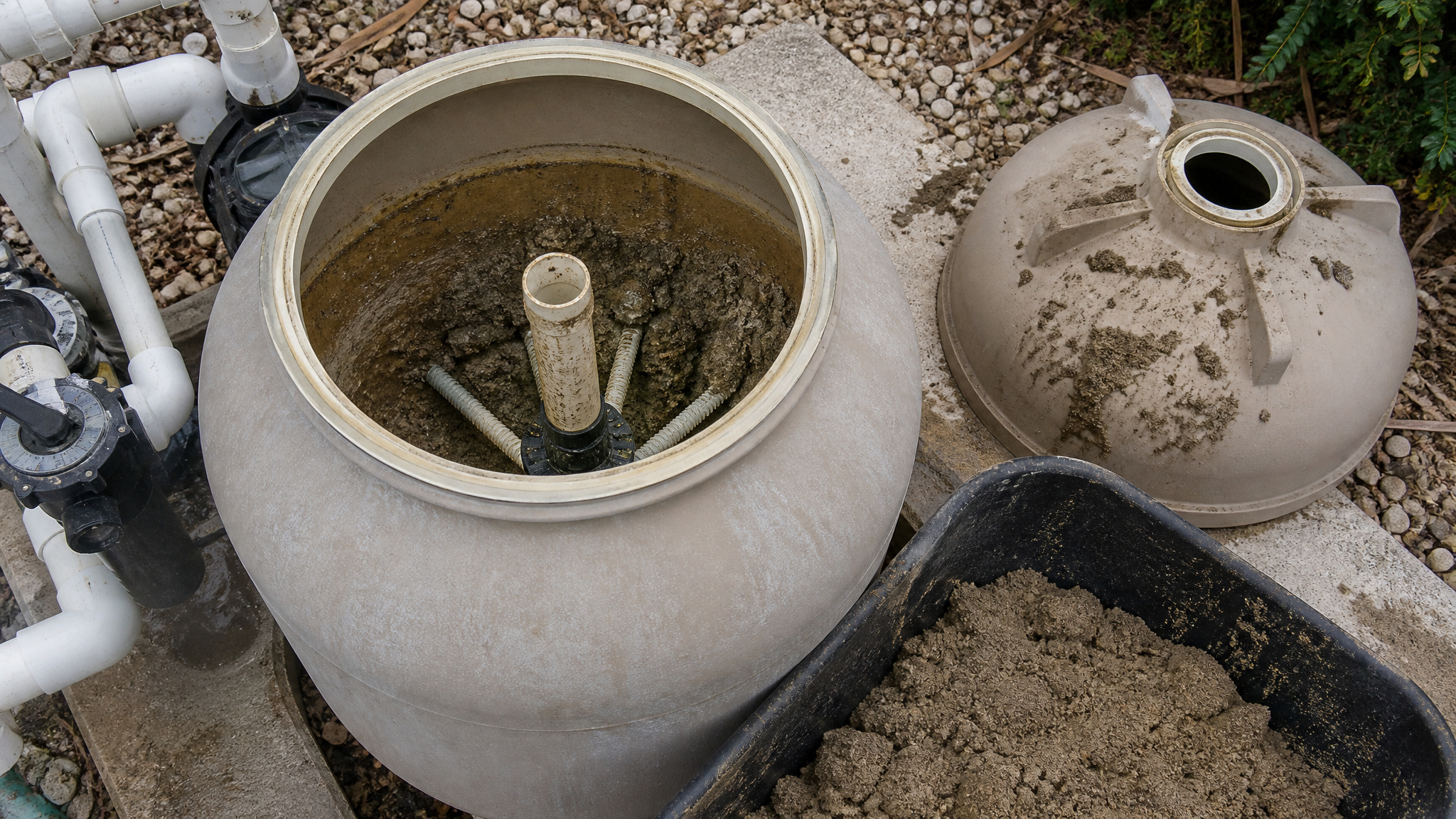 proper pool filter sand change